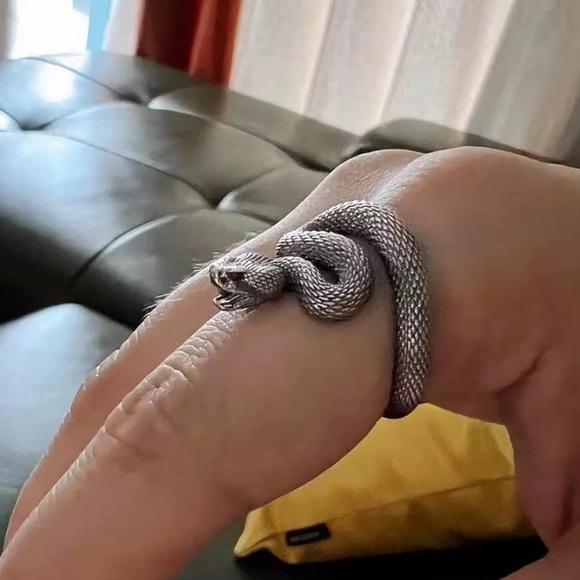 S925 Sterling Silver Black Snake Ring - Picture 1 of 6